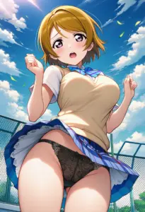 屋上にいる夏服姿の小泉花陽のパンチラ