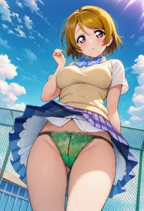 屋上にいる夏服姿の小泉花陽のパンチラ