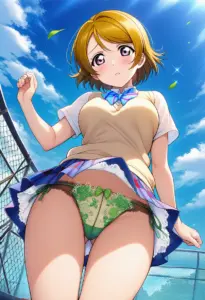 屋上にいる夏服姿の小泉花陽のパンチラ