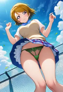 屋上にいる夏服姿の小泉花陽のパンチラ