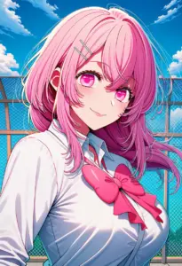 屋上にいる制服姿の寿みなみ、バストアップ