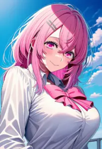 屋上にいる制服姿の寿みなみ、バストアップ