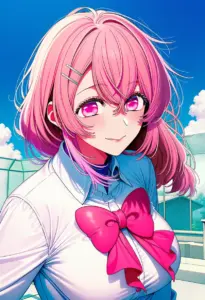 屋上にいる制服姿の寿みなみ、バストアップ