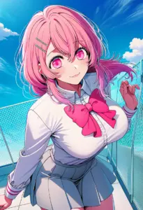 屋上にいる制服姿の寿みなみ