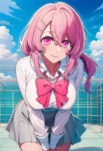 屋上にいる制服姿の寿みなみ