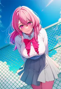 屋上にいる制服姿の寿みなみ