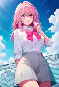 屋上にいる制服姿の寿みなみ