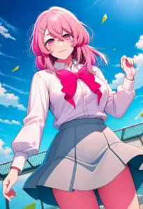 屋上にいる制服姿の寿みなみ
