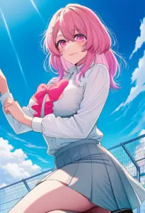 屋上にいる制服姿の寿みなみ