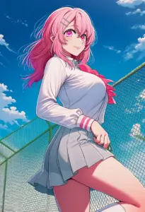 屋上にいる制服姿の寿みなみ