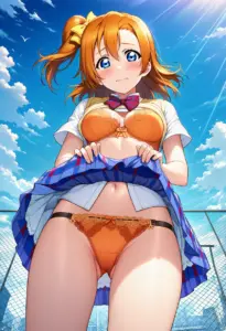 屋上で下着を露出させられる夏服姿の高坂穂乃果