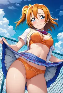 屋上で下着を露出させられる夏服姿の高坂穂乃果