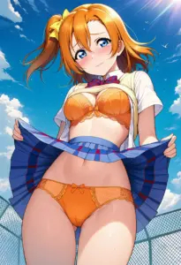 屋上で下着を露出させられる夏服姿の高坂穂乃果