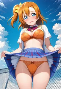 屋上で下着を露出させられる夏服姿の高坂穂乃果
