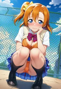屋上で下着を露出させられる夏服姿の高坂穂乃果