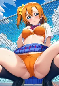 屋上で下着を露出させられる夏服姿の高坂穂乃果