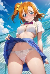 屋上で下着を露出させられる夏服姿の高坂穂乃果
