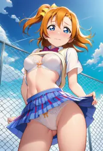 屋上で下着を露出させられる夏服姿の高坂穂乃果