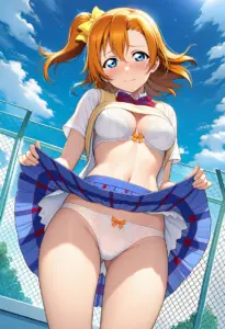 屋上で下着を露出させられる夏服姿の高坂穂乃果