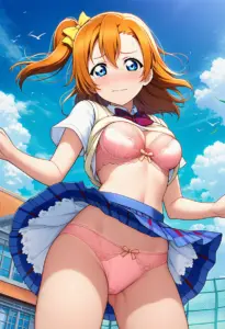 屋上で下着を露出させられる夏服姿の高坂穂乃果