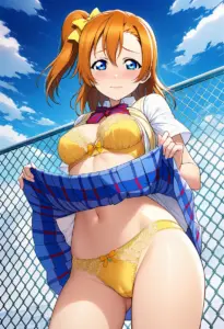 屋上で下着を露出させられる夏服姿の高坂穂乃果