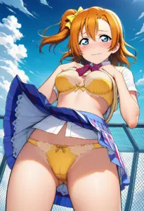 屋上で下着を露出させられる夏服姿の高坂穂乃果
