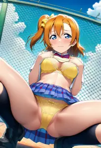 屋上で下着を露出させられる夏服姿の高坂穂乃果