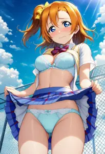 屋上で下着を露出させられる夏服姿の高坂穂乃果