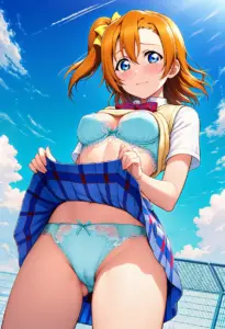 屋上で下着を露出させられる夏服姿の高坂穂乃果