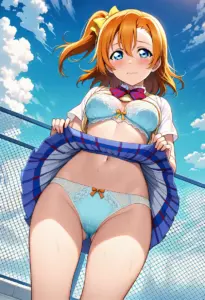 屋上で下着を露出させられる夏服姿の高坂穂乃果