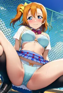 屋上で下着を露出させられる夏服姿の高坂穂乃果