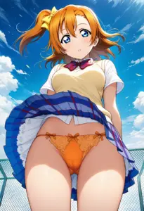 屋上にいる夏服姿の高坂穂乃果のパンチラ