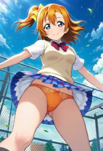 屋上にいる夏服姿の高坂穂乃果のパンチラ