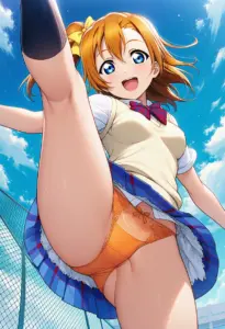 屋上にいる夏服姿の高坂穂乃果のパンチラ