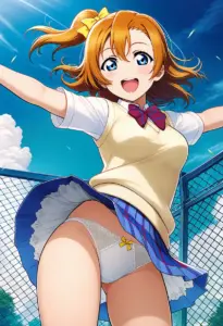 屋上にいる夏服姿の高坂穂乃果のパンチラ