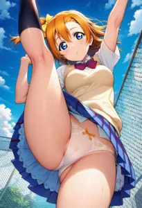 屋上にいる夏服姿の高坂穂乃果のパンチラ