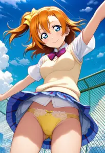 屋上にいる夏服姿の高坂穂乃果のパンチラ