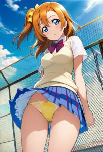 屋上にいる夏服姿の高坂穂乃果のパンチラ
