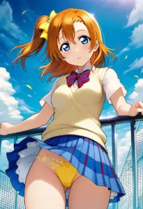 屋上にいる夏服姿の高坂穂乃果のパンチラ