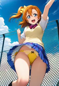 屋上にいる夏服姿の高坂穂乃果のパンチラ