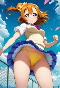 屋上にいる夏服姿の高坂穂乃果のパンチラ