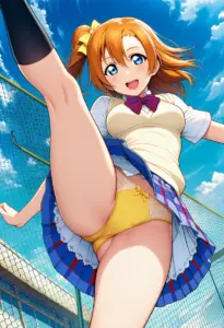 屋上にいる夏服姿の高坂穂乃果のパンチラ