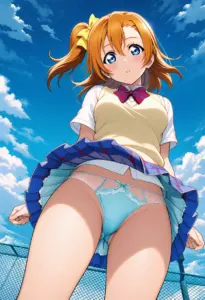 屋上にいる夏服姿の高坂穂乃果のパンチラ