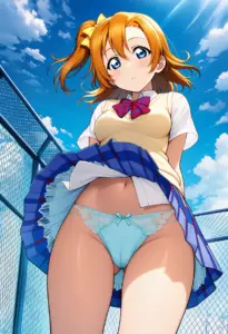 屋上にいる夏服姿の高坂穂乃果のパンチラ