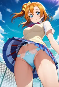 屋上にいる夏服姿の高坂穂乃果のパンチラ