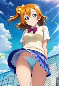 屋上にいる夏服姿の高坂穂乃果のパンチラ