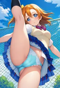 屋上にいる夏服姿の高坂穂乃果のパンチラ