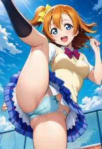 屋上にいる夏服姿の高坂穂乃果のパンチラ