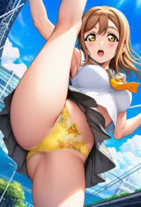 海辺にいる夏服姿の国木田花丸のパンチラ