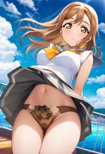 海辺にいる夏服姿の国木田花丸のパンチラ